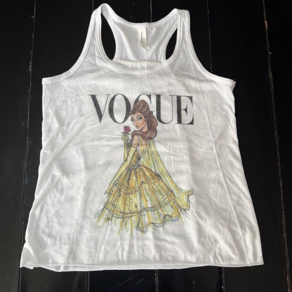 Bella Canvas Tank White with Disney Belle Vogue Graphic Girls S 6/8